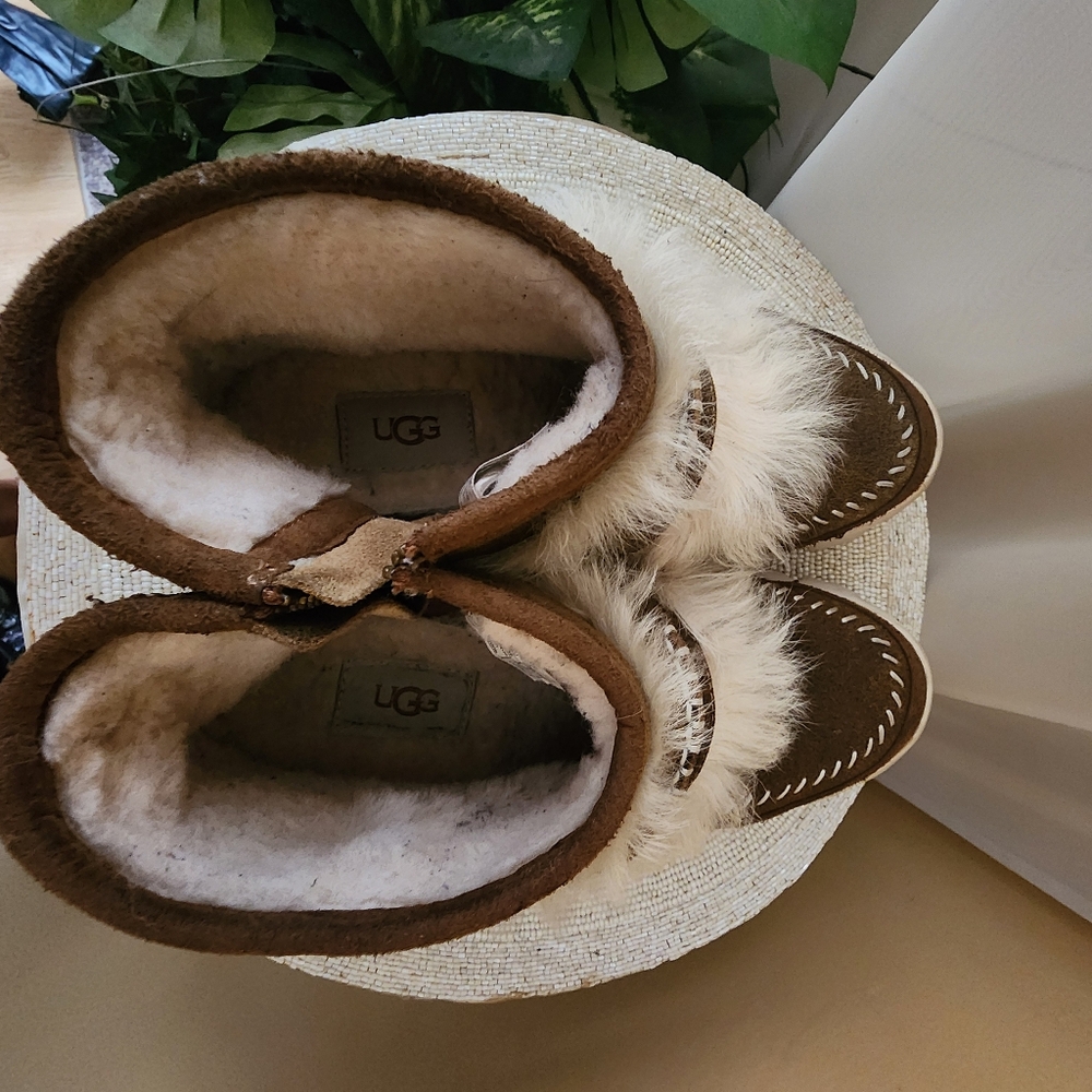 UGG Australia Womens FLUFF PUNK Shearling BOOT in Chestnut Brown size 7.Like New - Picture 7 of 9